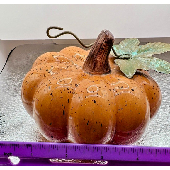 Pumpkin Centerpiece Thanksgiving Fall Decor Ceramic 4 inch x 3.5 inch - Picture 4 of 5
